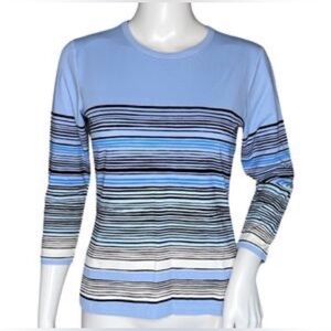 J. McLaughlin Blue Stripe 3/4 Sleeve Long Sleeve Tee Signature Catalina Cloth XL